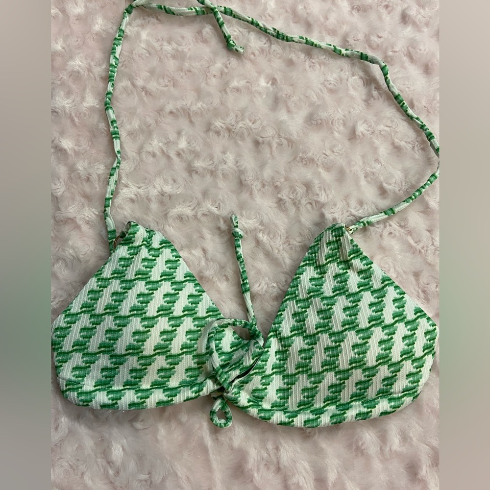 Swim Society Carmen triangle ribbed bikini top green print size 6 New